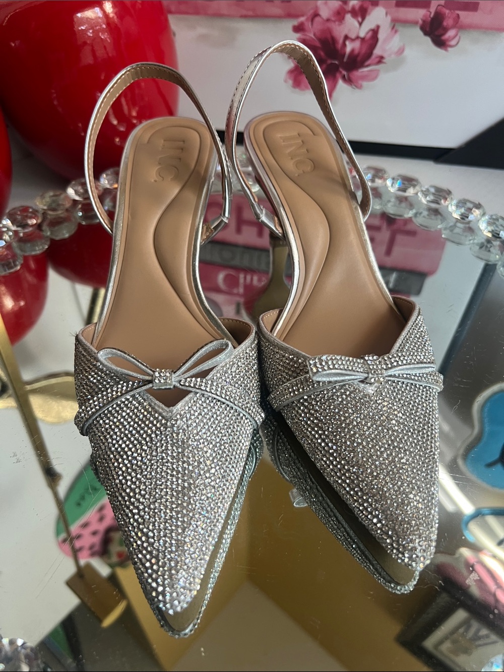 INC International Concepts Silver Crystal Pointed Slingback Heels size 7 - Picture 3 of 9